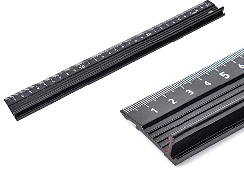 30cm Aluminium Ruler with Raised Grip, Safety Cutting Ruler for Craft (Black)