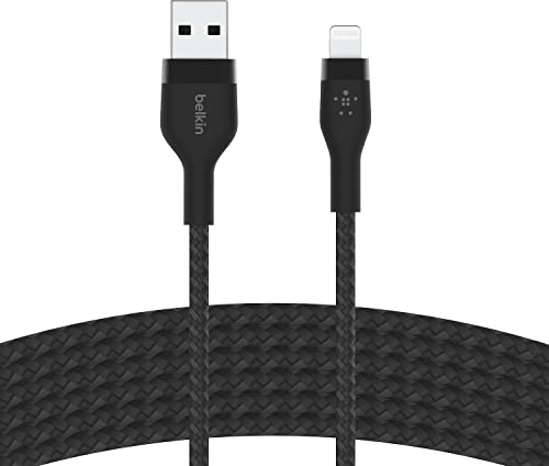 Belkin BoostCharge Pro Flex Braided USB Type A to Lightning Cable (3M/10FT), MFi Certified Charging Cable for iPhone 14/14 Plus, 13, 12, Pro, Max, Mini, SE, iPad and More - Black
