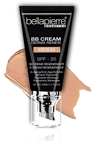bellapierre BB Cream with SPF 20 - Tinted Sunscreen, Concealer, Matte Foundation, & Moisturizing Face Cream | Lightweight Formula + Pump Top Applicator | Non-Toxic & Paraben Free - 48 ML - Medium
