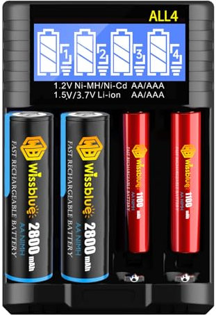 ALL4 1.5V LCD Li Ion Universal Ladegerät Wiederaufladbare 1.5V Akku Ladegerät mit C USB Eingang, Universal Ladegerät für 1.5V/1.2V/14500 Li-Ion Wiederaufladbare AA AAA Batterien