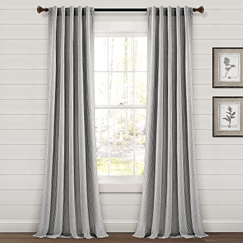 Lush Decor Farmhouse Vintage Stripe Yarn Dyed Cotton Blend Window Curtain Panels Pair 40 W x 95 L Black - Striped Curtains for Living Room