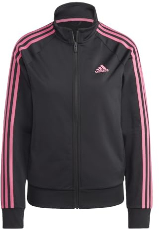 adidas Women's Essentials Warm-Up Slim 3-Stripes Track Jacket, Black/Pulse Magenta, S