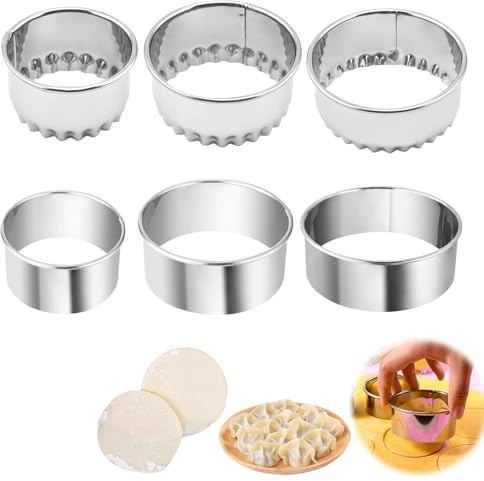 6 Piezas Moldes Ravioli Albóndigas, Molde Redondo Galletas, Cortadores Galletas Acero Inoxidable, Apto para Cocina, Albóndigas Bricolaje, Galletas, Mousse, Galletas(Plata)