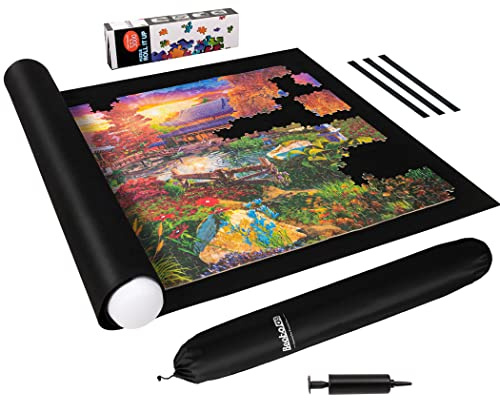 Becko US 3000 Piece Puzzle Mat Roll Up with Drawstring Bag & Black Pump, Jigsaw Felt Mat with Anti-leak Tube & 3 Elastic Bands for Easy Storage, Portable Puzzle Keeper for 3000 2000 1500 1000 Pieces