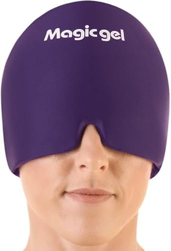 Magic Gel Migräne-Eis-Kopfwickel | Echte Linderung von Migräne und Kopfschmerzen | Die Original-Kopfschmerzkappe | Kalt, angenehm, dunkel und kühl; Von Ärzten empfohlen, von Tausenden geliebt (Lila)