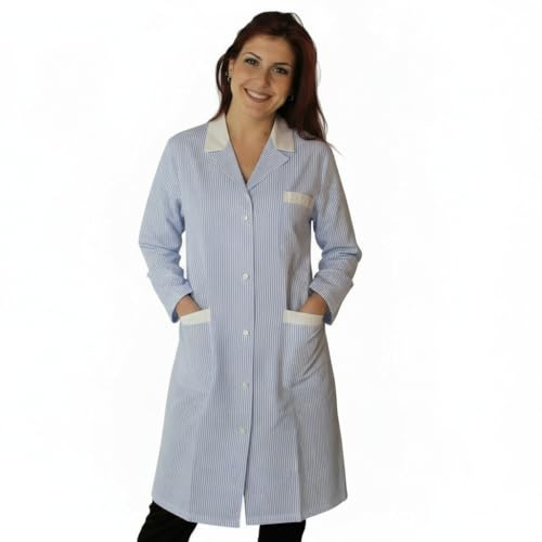 Camici da Lavoro Donna Manica Lunga Imprese di Pulizia Operaia Domestica Cameriera AI Piani Colf (Rigato Blu, M)