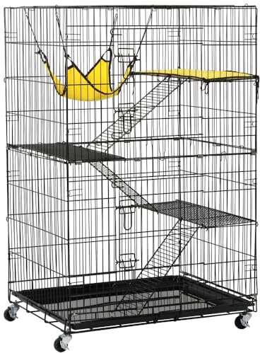 Yaheetech Jaula para Mascota Jaula con 4 Niveles con Ruedas Jaula para Conejos Hamsters Altura 123 cm Jaula Grande con 2 Puertas