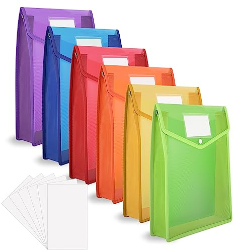 6 Pack A4 Plastic Wallets with Popper, Document File Folders with Card Slot | Document Pocket Envelope Organiser with Button Closure Card Slot Waterproof Transparent Design for School Office Home College