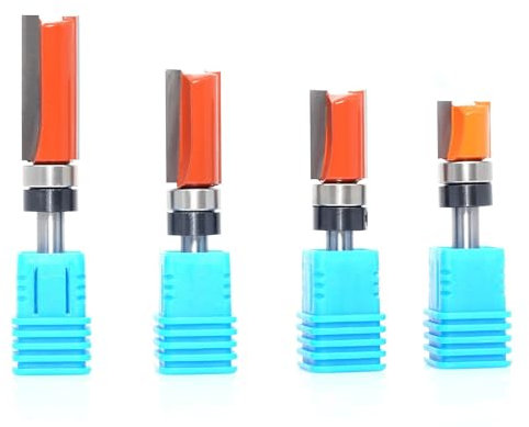 Sinoprotools 4Pcs 1/4 Inch Shank Flush Trim Pattern Router Bit Set, Cut Dia 1/2,Cutting Length 1/2, 3/4, 1, 1-1/4,Top Bearing Template Router Bit,Woodworking Milling Cutter Tools