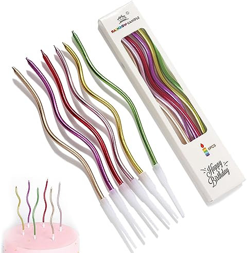 Belegao 6pcs Spiral Birthday Candles for Cake - Colorful Birthday Cake Candle Multi Colored Decoration Cupcake Decorating Metallic for Anniversary Wedding Graduation Party (12.5cm Long Candle Part)