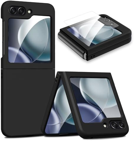 DUEDUE Cover per Samsung Galaxy Z Flip5 (Z Flip 5), Custodia con Pellicola Protettiva Anteriore per Samsung Z Flip5 Case Ultra-Sottile TPU Silicone Anti-Scivolo, Ricarica Magnetica Wirelesse, Nero