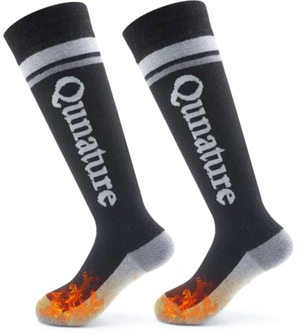 Qunature Calze da Sci Bambini in Lana Merino, Calze Caldi Ragazzi Invernali, Calze Neve a Compressione, Calzini al Ginocchio, Adatto per Neve Sci Snowboard Escursionismo, 1 Paio, Taglia 25-36