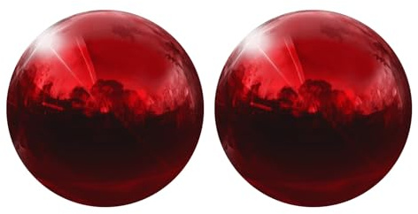 sourcing map 2 sfere decorative a sfera riflettente, 90 mm, sfere da giardino vuote, in acciaio inox senza cuciture, sfere lisce a specchio per decorare il giardino e la casa, rosso intenso
