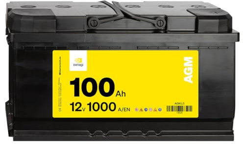 Denagi AGM Autobatterie 12V 100Ah 1000A/EN Starterbatterie, Start-Stopp & Standheizung geeignet, absolut wartungsfrei