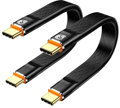 40 Gbit/s USB C till USB C-kabel 5 tum 2-pack, kort USB4 Thunderbolt-kabel | 8K videoskärm, flexibel platt USBC kort sladd 240 W, typ-C kompatibel med Thunderbolt 4/3, skärm, MacBook, iPhone 17