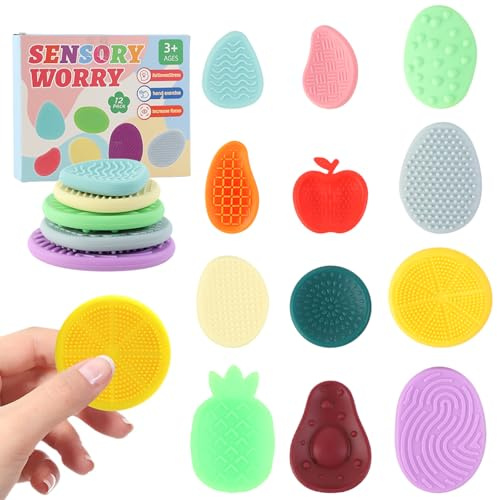 Hwtcjx Lot de 12 jouets fidget pour enfants et adultes, pierres sensorielles pour enfants avec autisme, jouets sensoriels, 12 différents tactiles et visuels pour soulager l'anxiété, pierre sensorielle