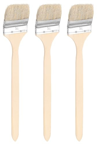 QUARKZMAN 3pcs Pinceau Courbé pour Radiateur 3 Largeur Pinceaux À Poils Souples pour Mur avec Long Manche en Bois pour Bricolage Peinture Plate Art Meuble Armoire, Brown