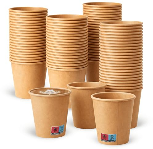 LAN&LAN - Vasos de Cafe Desechables de Cartón Kraft – Mayor Gramaje y Resistencia al Calor – Ideales para Café para Llevar en Hostelería y Eventos (100uds, 250ml)