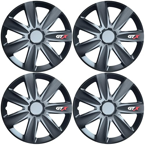 Versaco Car Wheel Trims GTXCARBLK15 - Black 15 Inch 7-Spoke - Boxed Set of 4 Hubcaps - Includes Fittings/Instructions