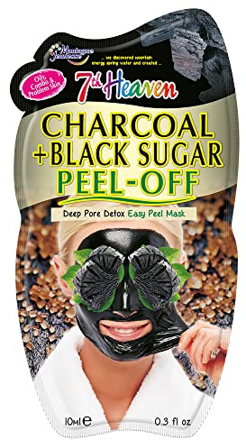 7th Heaven Charcoal & Black Sugar Peel Off Face Mask, Deep Cleansing, Detoxifying, Hydrating and Vegan Peel Off Mask - Genuine 7th Heaven Face Masks Skincare