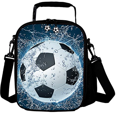 GOXUNYUAN Lunch Tote, 2019 Upgrade Insulated Football Lunch Bag- Waterproof Reusable Lunch Box Portable Meal Bag Ice Pack for Kids Boys Girls -Blue