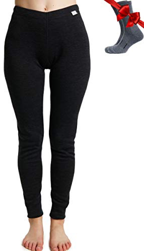 Merino.tech 100% Merino Leggings Damen Ganzjahres-Unterhose + Wollsocken (X-Large, Charcoal Grey 250)