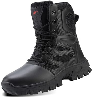 IYVW 1333 Bottes militaires Bottines Homme Boots Biker Bottes Impermeable Cuir Chaussures de Randonnée en Plein Air noir 41 EU