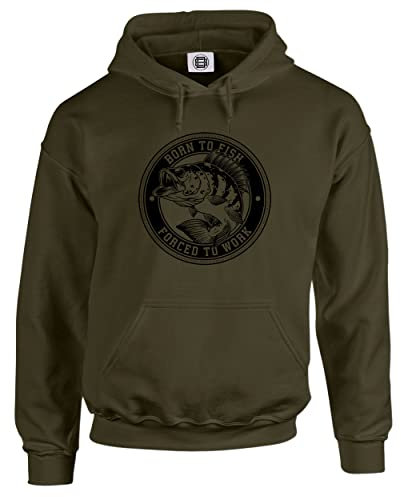 Dead Set Studio Angelgeschenke für Männer Born to Fish Lustiger Kapuzenpullover mit Angelgeschenken für Männer, Angelbekleidung für Männer, OLIVGRÜN, GRÖßE XXL