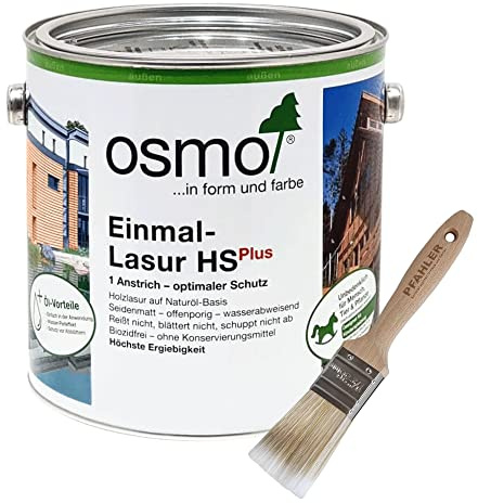 OSMO Einmal-Lasur HS Plus (Ebenholz 9271) 2,5 Liter + Flächenstreicher Pinsel von Pfahler Gratis. Dekorativer, seidenmatter Holzschutz-Anstrich auf Naturölbasis für Holz im Außenbereich.