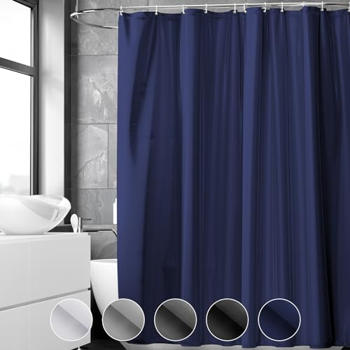 REDKEY Duschvorhang 180x200 cm, Anti-schimmel Badvorhang, Waschbar Schnelltrocknend Wasserabweisend PVC Textil, Antibakteriell Badewanne Vorhang mit 12 Haken für Bad Dusche, Dunkelblau