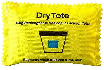 DryTote Rechargeable Desiccant Pack (Pack of 25), Ultimate Moisture Absorption, Color Change Indicator, Safe Storage Protection, Large Capacity 200 Gallons, 100g, Yellow