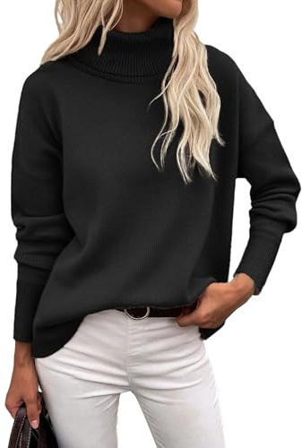 Zeagoo Maglione Donna Dolcevita Invernale Autuno Elegante Oversize Caldo Maglioncino Lunga Maglia Basic Pullover Morbido Sweater Marrone M