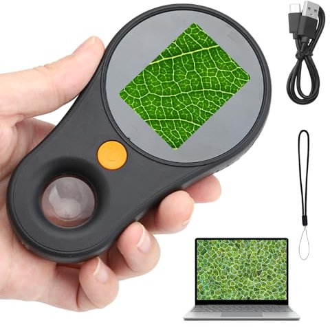 HENGBIRD Handy-Mikroskop für Kinder, Ashfly 2,0 IPS-Bildschirm 200X tragbares Taschenmikroskop, 3 Stufen einstellbar LED Lights USB-Anschluss an PC, Mini-Mikroskop draussen-Schwarz (Bildungsgeschenk)