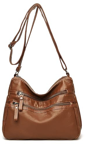 FuninCrea Bolso bandolera para mujer grande con 5 bolsillos con cremallera, bolso cruzado para mujer, de piel sintética, bolso de hombro para mujer, con correa de hombro ajustable para ir de compras,
