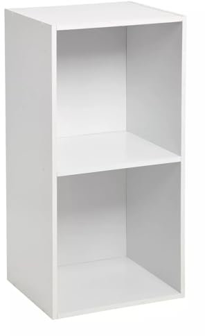 Homme Concept 2 Cube Storage Unit – Tall Narrow White Bookcase, Freestanding Wooden Shelving Organizer for Living Room, Kids Room, or Home Office