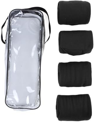 equlup 4 Stück Pferdebeinbandagen mit Aufbewahrungstasche, Pferdetrainingsschutz, Pferdebandagen, weiche Fleece-Pferdebeinbandagen, um Pferde sauber und sicher zu halten (Schwarz)