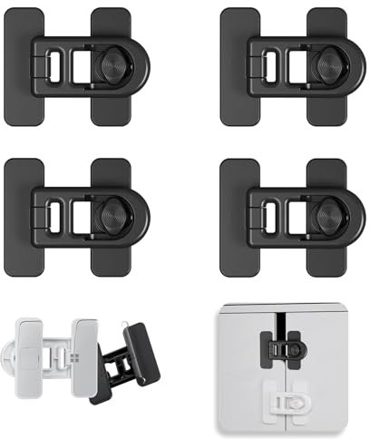 4 Stück Schrank und Schubladensicherung Baby,Kindersicherung Schrank,Baby Sicherheit Kühlschrank Schloss,No Drilling-für Schränke und Schubladen, Kühlschrank,Tür,Schrankschloss-Stark Klebend(Schwarz)