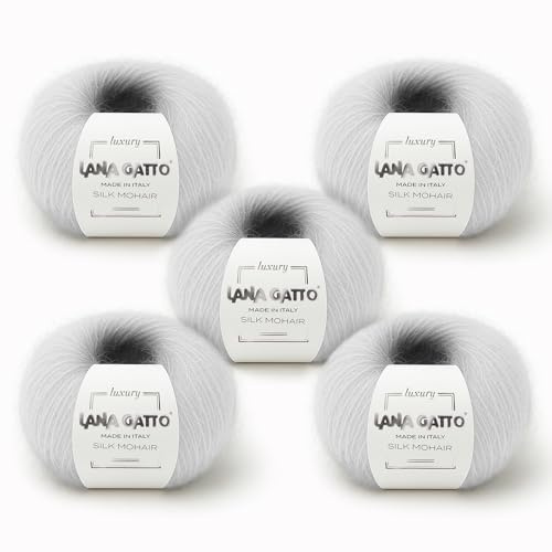 5 Gomitoli Mohair e Seta per lavoro a maglia, Lana Gatto Linea Luxury Silk Mohair Made in Italy, 125 gr. (Bianco - 6027, 5)