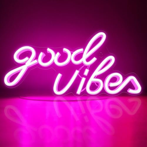 Good Vibes Neon Schild, LED Leuchtreklamen mit Ein/Aus Adapter für Wanddekoration, Business Light Up Sign für Bar Salon Store Cafe Restaurant Shop Club Spielzimmer Wandkunst Dekoration (Lila)