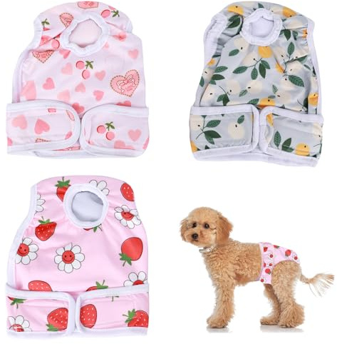 3 Pack Reusable Dog Nappies Female, Dog Period Pants for Season, Super Absorbent Washable Dog Diapers Puppy Sanitary for Small Medium Incontinence Dogs ((L, Back Length 32cm))