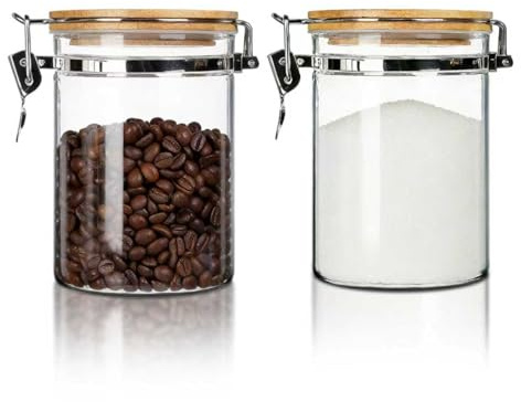 Förvaringsburkar med lock, 2 stycken förvaringsburkar glas med låsklämma bambulock, 1 100 ml förvaringsglas med lock, lufttätt kök, glasbehållare för spannmål, kryddor, socker, kakao, förvaring