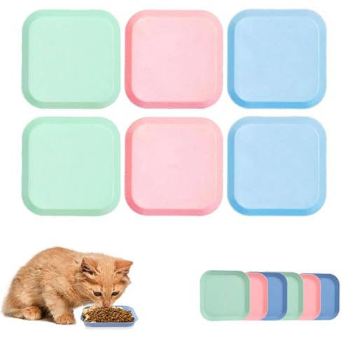 6 PCS Kitten Bowls,Colorful Cute Cat Bowls Shallow Cats Bowl,Plastic Flat Cat Food Plate Pet Feeding Dishes Pack Multi-Purpose Water Plates Anti-Slip Basic Feeder Saucer for Kittens Dogs Little Animal