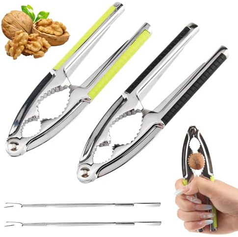 Xbessc 4 Pezzi Schiaccianoci Set, 15.5cm Rompinoci in Lega Zinco, Schiaccianoci Acciaio Inox, Nut Sheller Tool con 2 Forchetta e Impugnatura Antiscivolo per Noce, Applica Noci, Nocciole, Frutti Mare