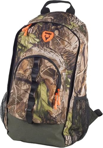 WORKTEAM Mochila de Caza 23L, Camuflaje, Compartimentos Múltiples con Doble Cremallera, Laterales de Rejilla, Tirantes Acolchados y Espalda Ergonómica para Outdoor y Montaña Camuflaje+Verde Caza