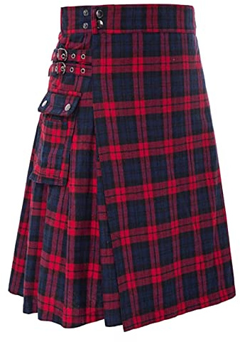 Générique Kilt Irlandais Homme, Kilt Ecossais avec Poches Costume Saint Patrick Gothique Tenue Steampunk Hakama Séchage Rapide Déguisement Irlandais Jupe Plissée Respirant Deguisement Carnaval