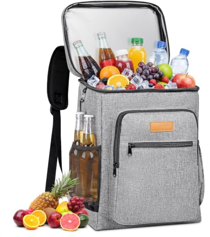 SUNTRIVA Zaino Termico Frigo 24L Borsa Termica Porta Pranzo Isoterma Impermeabile Zaino Frigo per Uomo e Donna per Picnic Campeggio All'aperto Barbecue Spiaggia Grigio