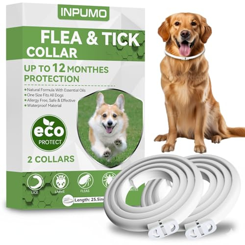Collier Anti Puces pour Chien 12 Mois de Protection, Collier Anti Tique Chien Réglable et Étanche, Convient à Toutes Tailles de Chiens, 65cm (2pcs)