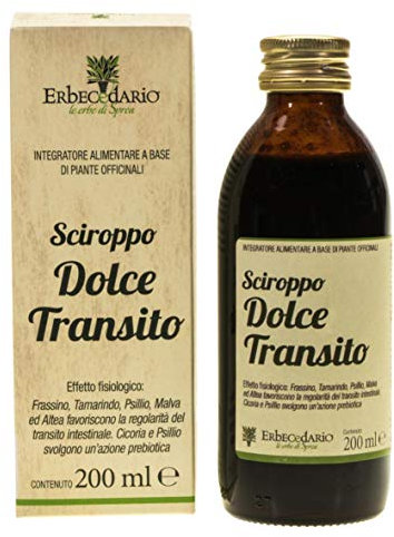 Dolce Transito Sciroppo Lassativo delicato per Stitichezza e Stipsi, Integratore per intestino pigro, Lassativo liquido Sgonfia e Depura l'intestino e favorisce la digestione 1 Flacone in vetro 200ml