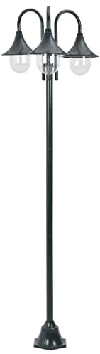 vidaXL Farolas Jardín Aluminio 3 Luces Verde Oscuro 220 cm Iluminación Patio