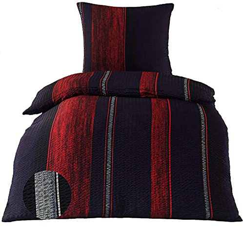 BaSaTex Microfaser Seersucker Bettwäsche Bettgarnitur Bernhard Rot bügelfrei in 3 Größen 155x220 cm 80x80 cm